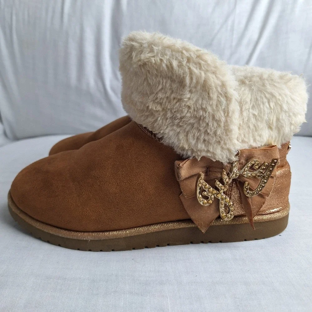 Juicy Couture Kodak Girls Glitter Bow Faux Fur Lined Ankle Bootie Slip-On US 3M‎